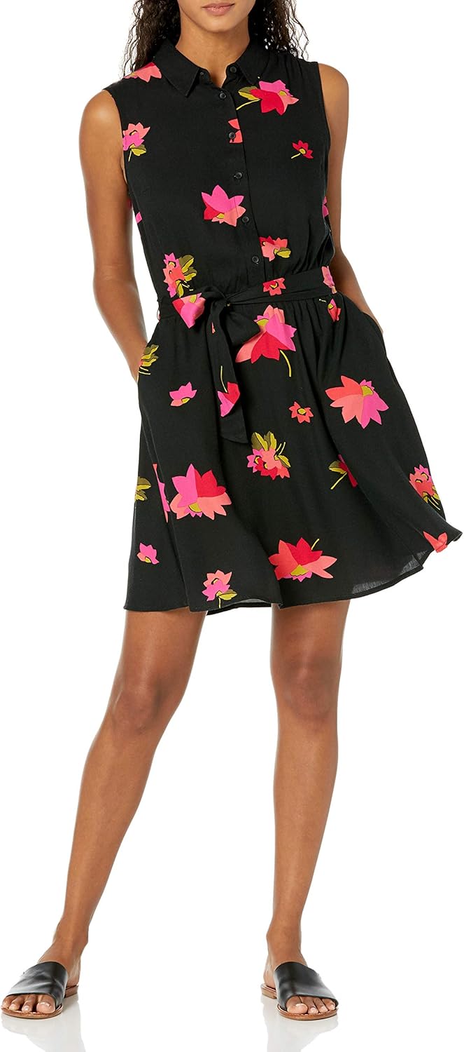 Women's Sleeveless Relaxed-Fit Woven Shirt Dress