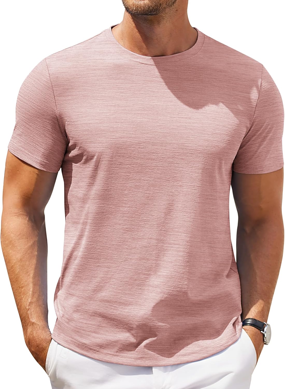 Mens Crew Neck T Shirt Short Sleeve Casual Summer Basic Tee Slim Fit Workout T-Shirt