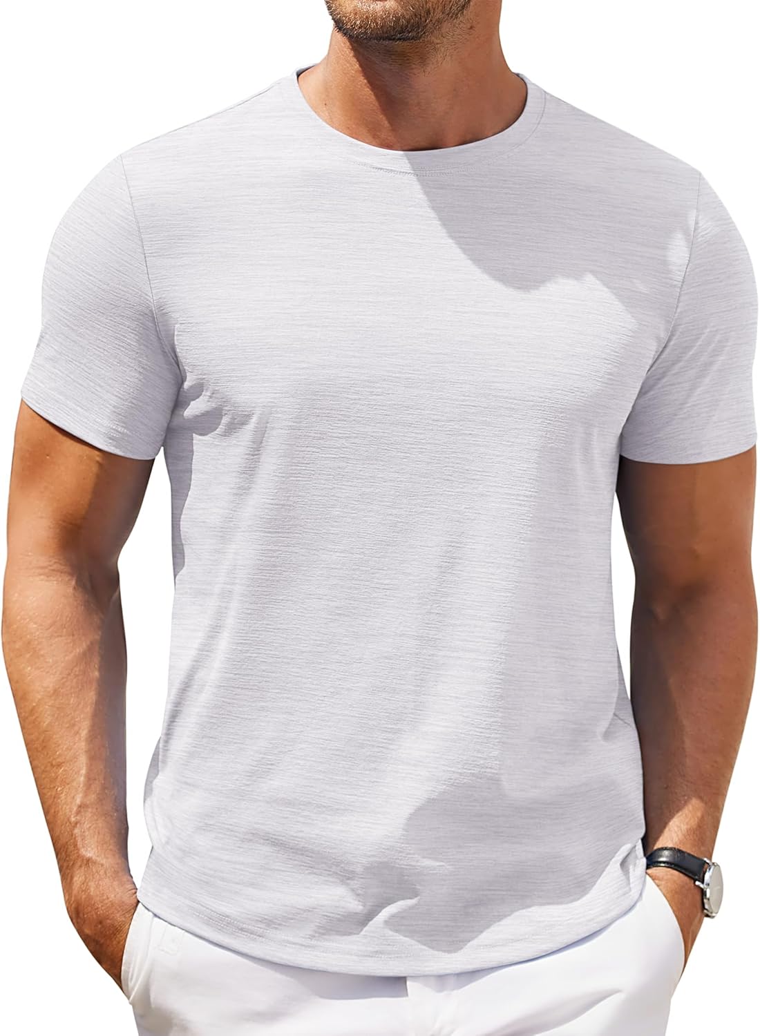 Mens Crew Neck T Shirt Short Sleeve Casual Summer Basic Tee Slim Fit Workout T-Shirt