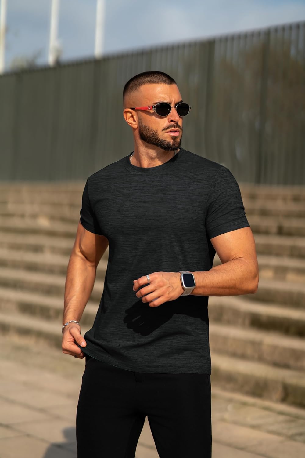 Mens Crew Neck T Shirt Short Sleeve Casual Summer Basic Tee Slim Fit Workout T-Shirt