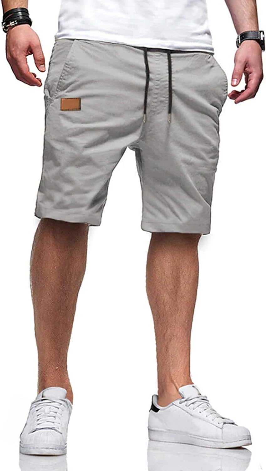 Mens Casual Shorts - Cotton Drawstring Summer Beach Stretch Twill Chino Golf Shorts
