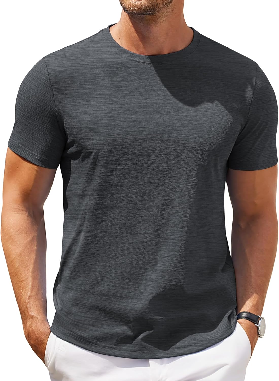 Mens Crew Neck T Shirt Short Sleeve Casual Summer Basic Tee Slim Fit Workout T-Shirt