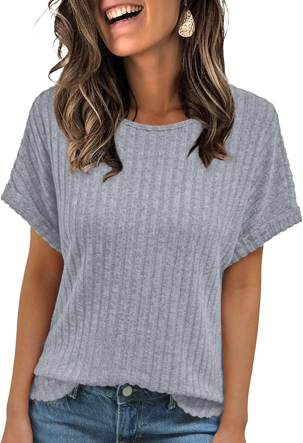 Women Shirts Fall Sweaters Regular Fit Short Sleeve Tunic Tops 2025 Dressy Casual Business Blouses