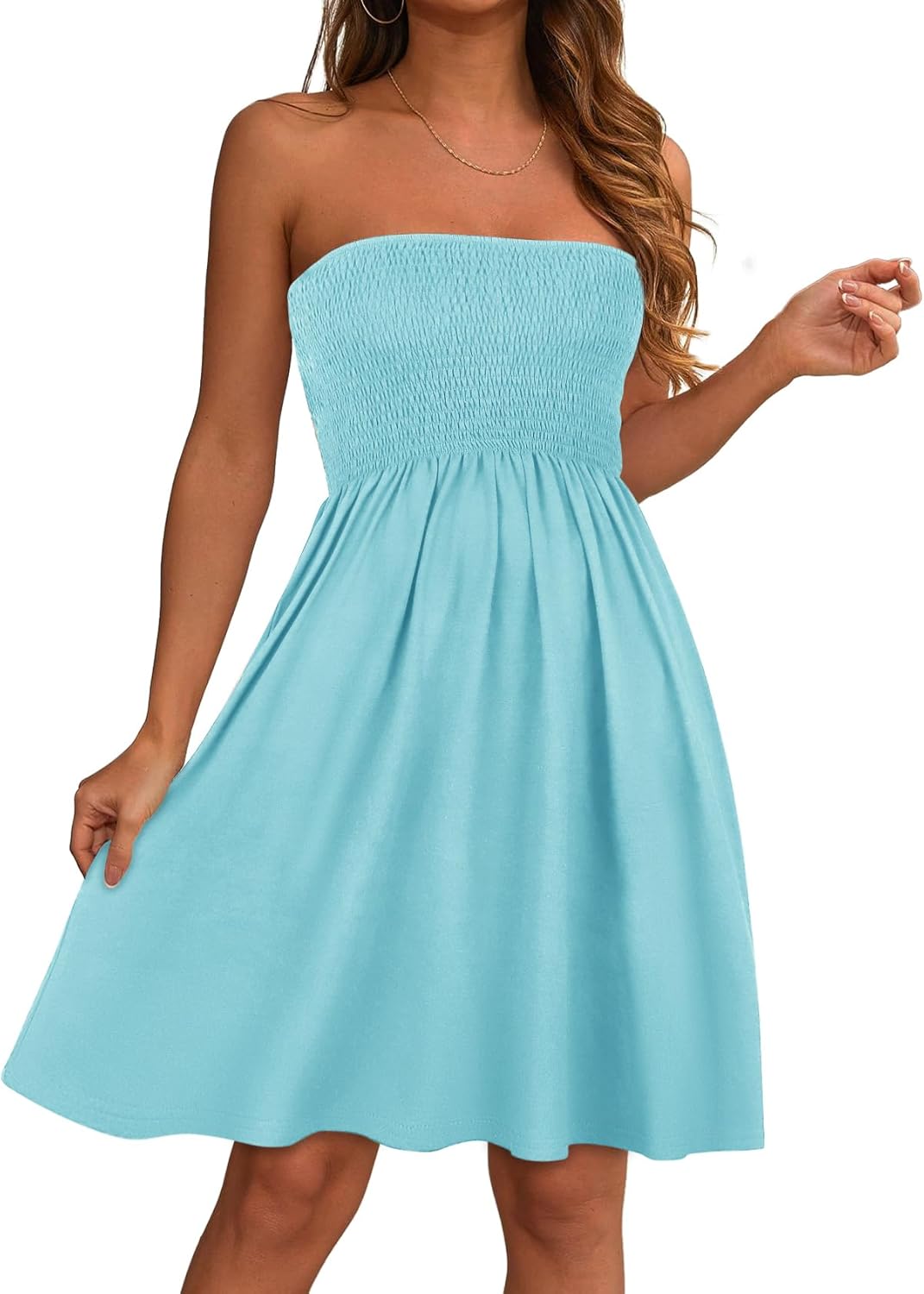 Summer Dresses for Women Strapless Casual Beach Cover Ups Tube Top Sundress