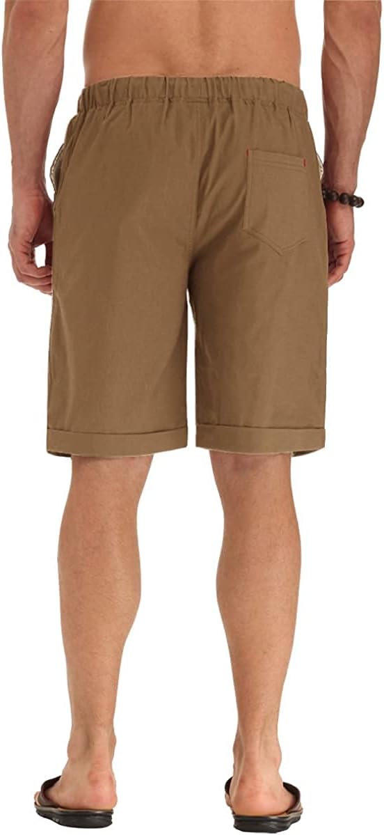 Men’s Linen Shorts Casual Drawstring Summer Beach Shorts