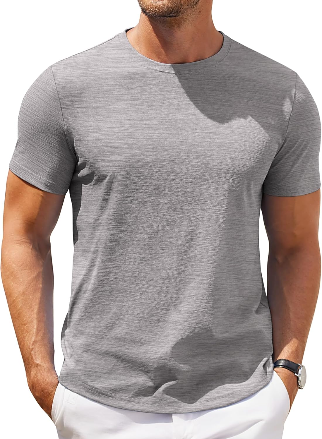 Mens Crew Neck T Shirt Short Sleeve Casual Summer Basic Tee Slim Fit Workout T-Shirt