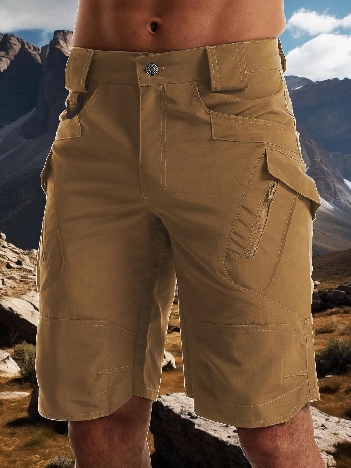 Men's Hiking Shorts Waterproof Tactical Cargo Short Pants Quick Dry Work Shorts with Multi Pockets(No Belt)