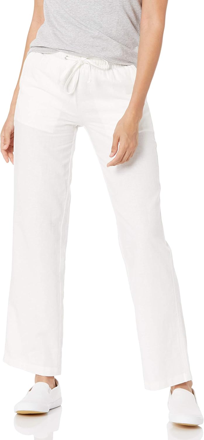 Women's Linen Blend Drawstring Relaxed Fit Wide Leg Pant (Available in Plus Size)