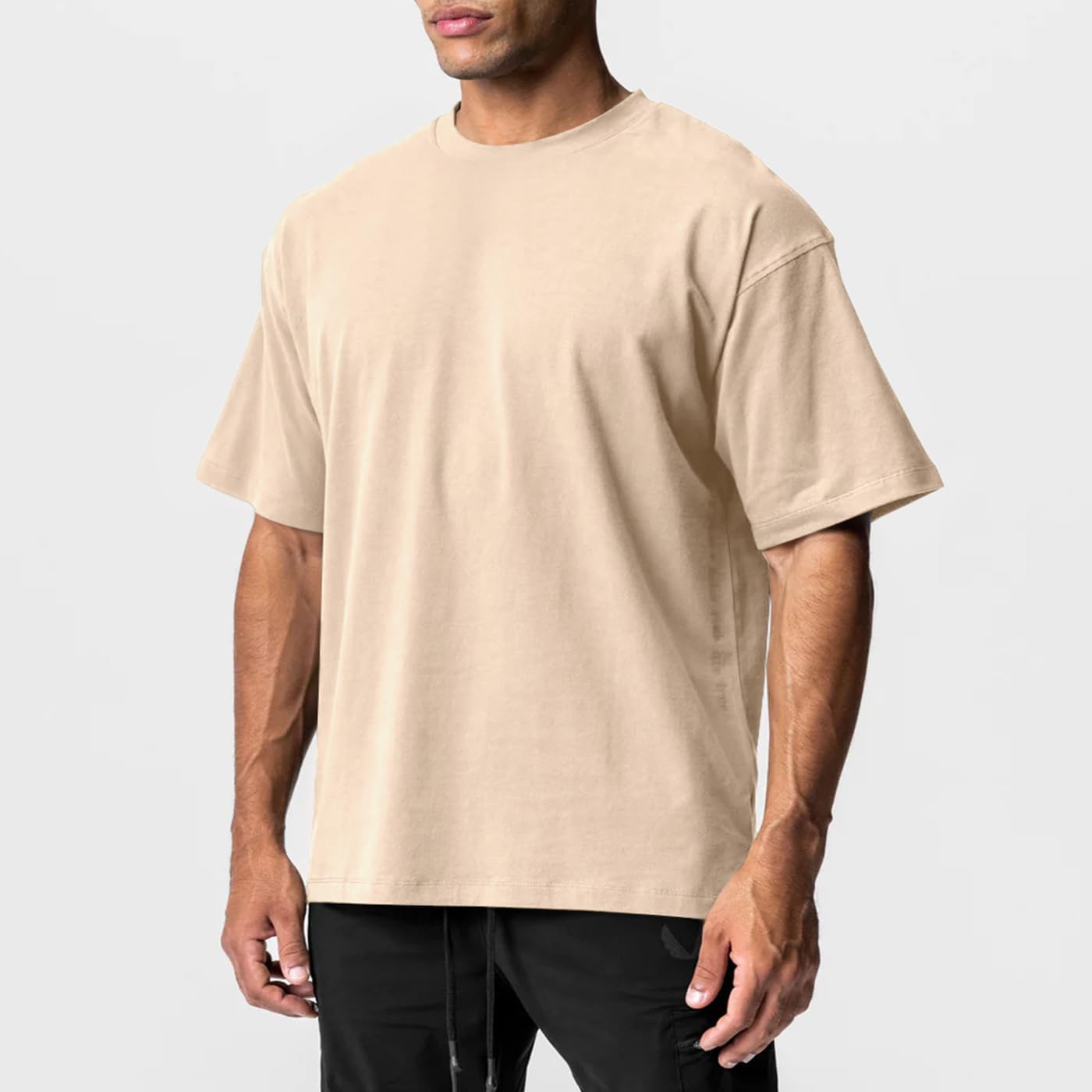 Men's Cotton Short Sleeve Crew Neck Shirts Athletic Tops Tees Oversized Gym Clothes for Men S-XXL